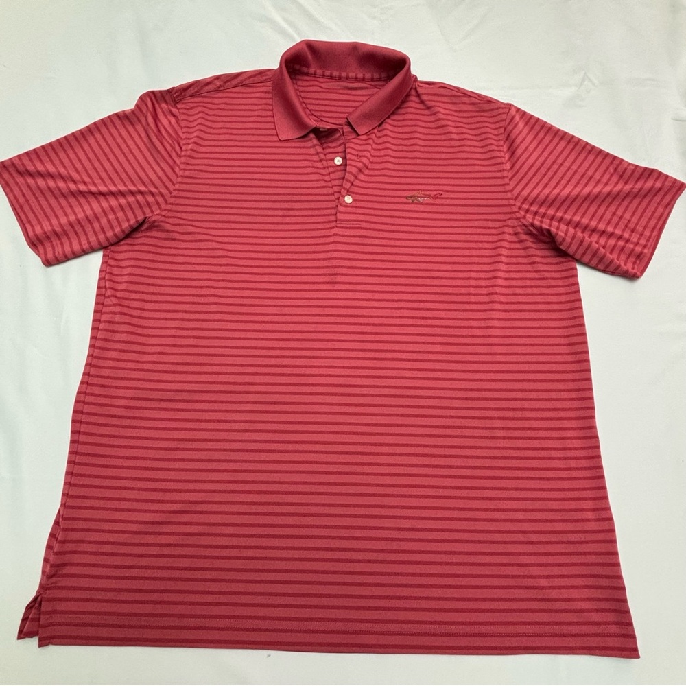 Greg Norman Red Golf Polo Shirt Classic Striped Design